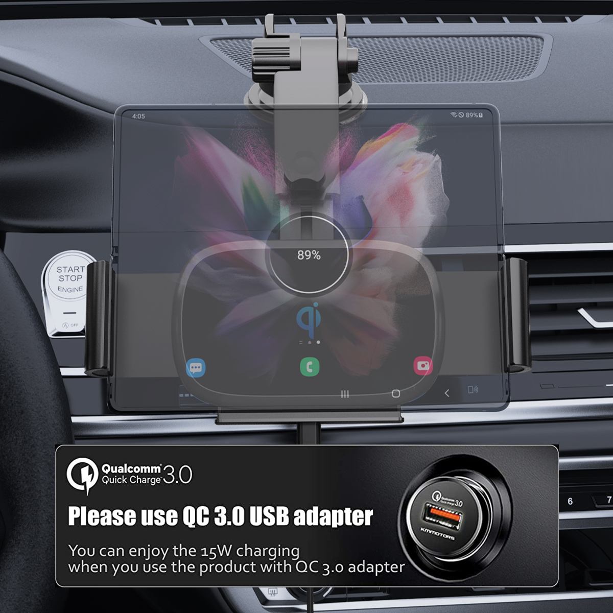 Samsung Z flip Smart Sensor Wireless Phone Car Charger Mount 