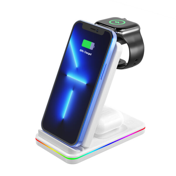 Foldable 3in1 Mobile Phone Stand Holder Wireless Charger